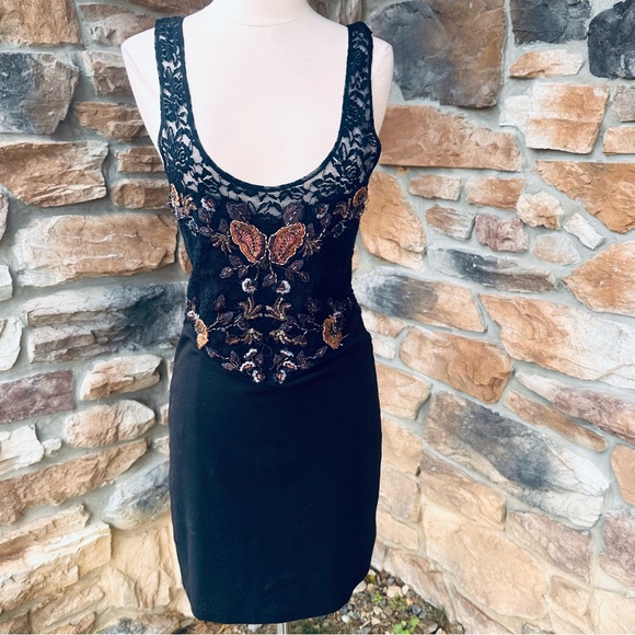 FREE PEOPLE Black dress Embroidered Beaded Sequin Secrets of Eden - Picture 3 of 16